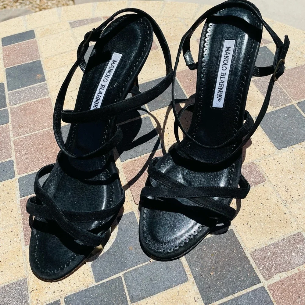 Manolo Blahnik Black Strappy Stiletto Sandals - Picture 8 of 16